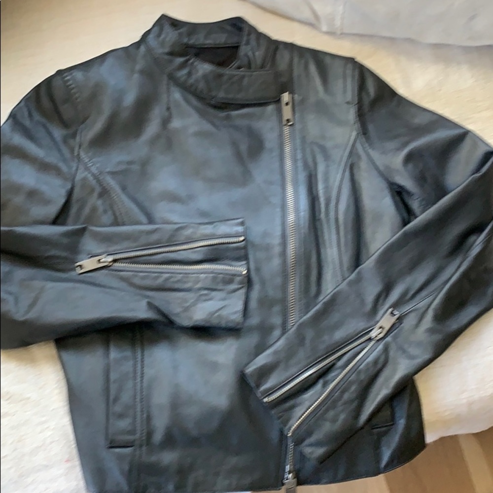 DKNY black metallic leather jacket